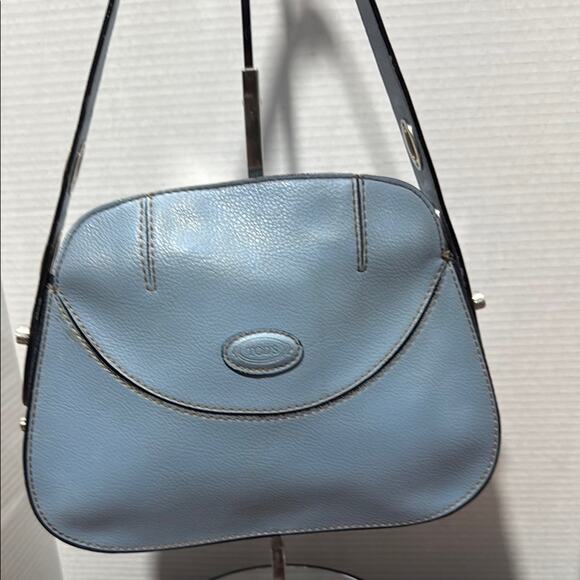 Tod's Blue Leather Shoulder Bag with Curved Flap - Picture 1 of 9